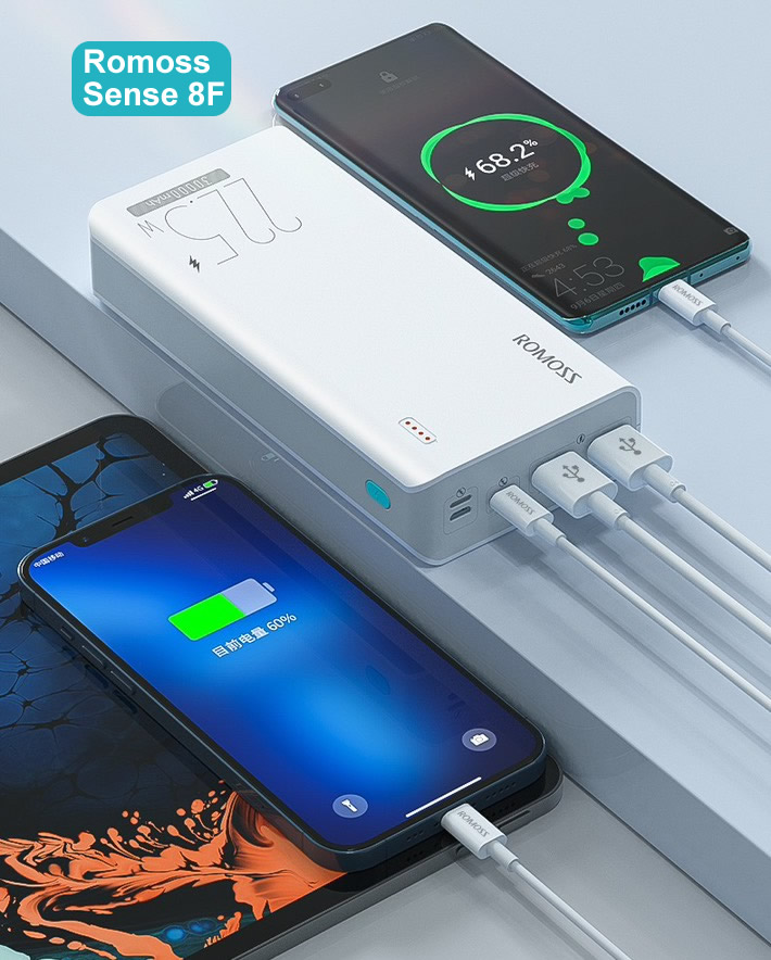 Pin dự phòng sạc nhanh Romoss Sense 8F dung lượng 30000mAh - sạc nhanh QC 22.5W và PD 20W (2 phân loại) Nhất Tín Computer