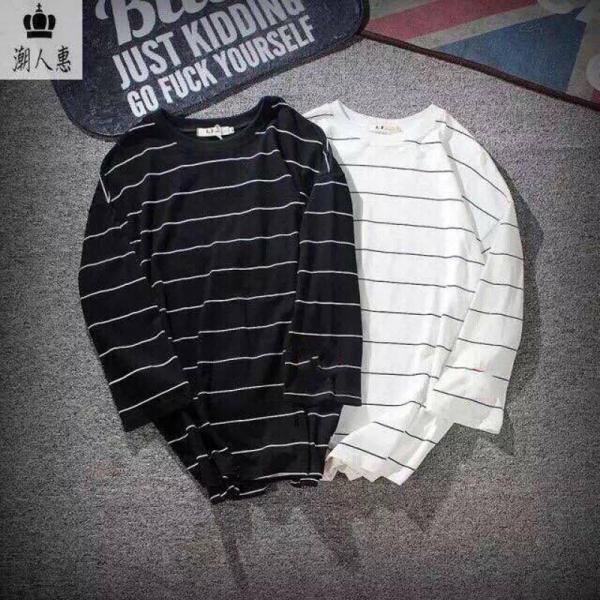 Combo 2 áo thun nam tay lỡ form rộng kẻ ngang ( loại kẻ to ) mã AKT01 ( đen/ trắng )