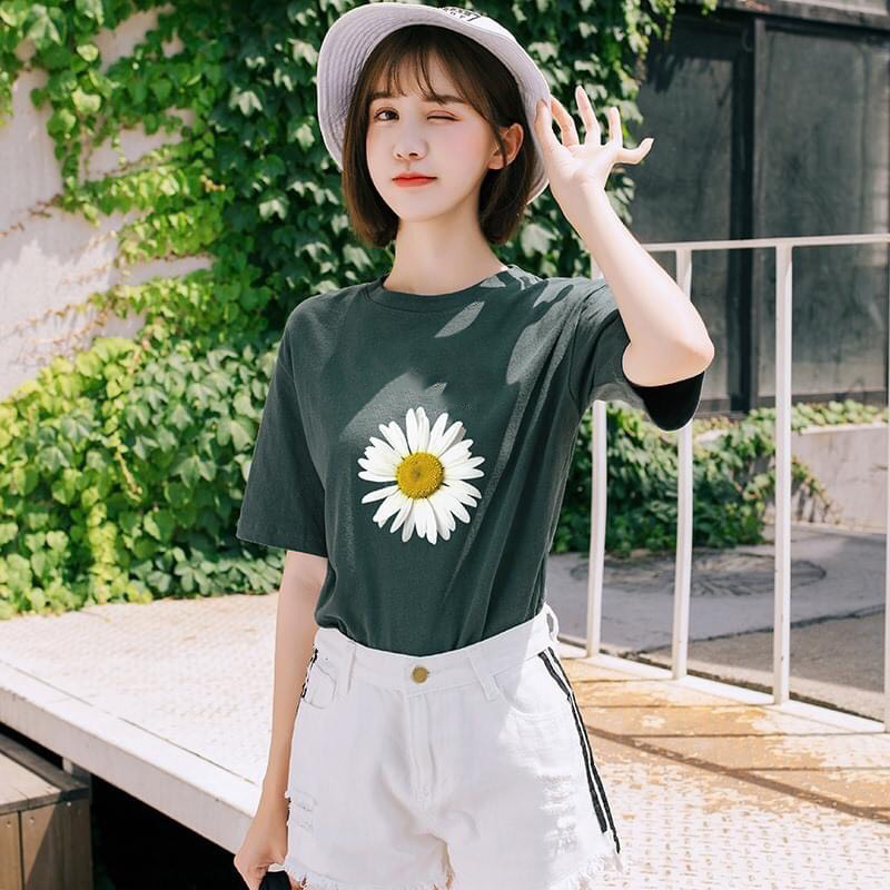 [HCM]Áo Thun Nữ In Hình Bông Hoa Thời Trang Hàn Quốc