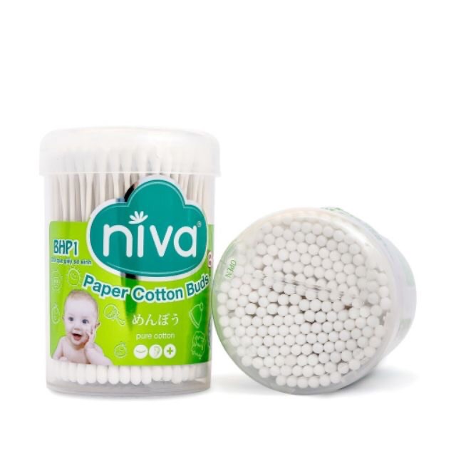 Tăm bông Niva thân giấy kháng khuẩn hộp 200 que cho bé sơ sinh