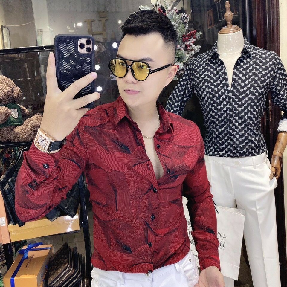 [HCM]ÁO SOMI NAM TAY DÀI MÀU ĐỎ HỌA TIẾT SIÊU ĐẸP CHẤT LỤA CAO CẤP MẪU MỚI THỜI TRANG  THỎ TÂY SHOP94 L050