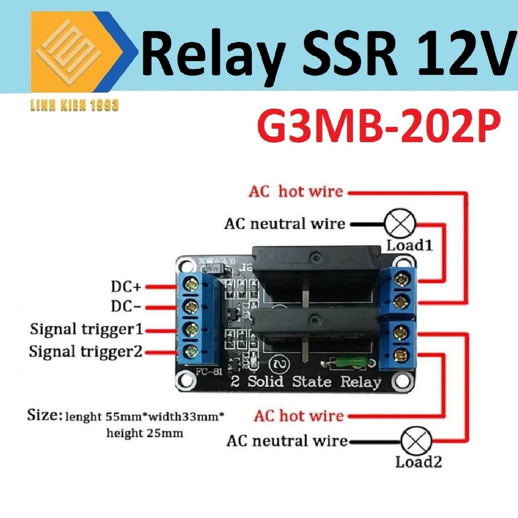 Mạch 2 relay rắn ssr 12vdc , Module relay ssr 12vdc