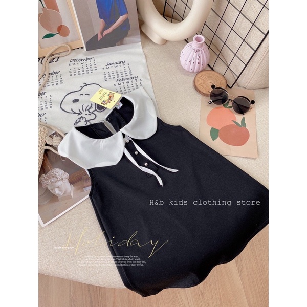 [VÁY BÉ GÁI] Váy bèo đen cúc ngọc cho bé gái