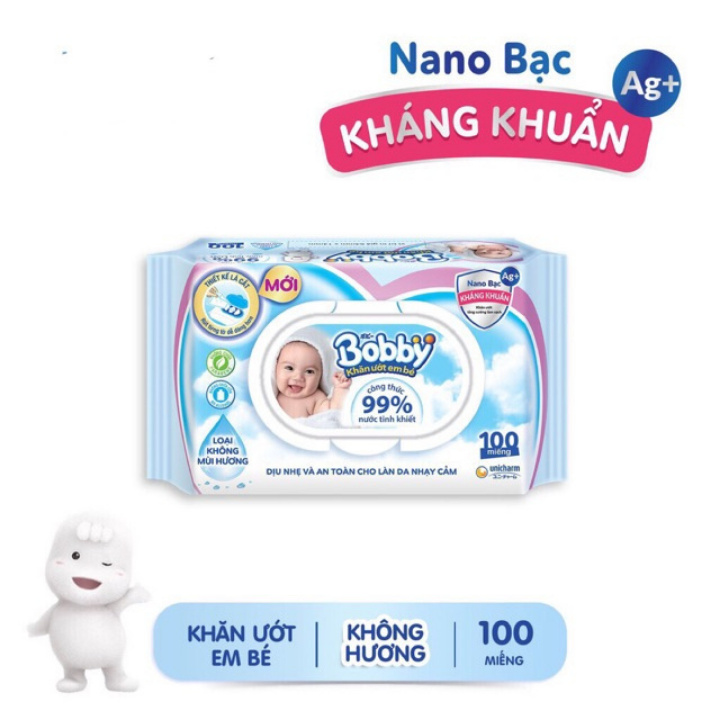 [HCM]KHĂN GIẤY ƯỚT BOBBY KHÔNG MÙI 100 MIẾNG
