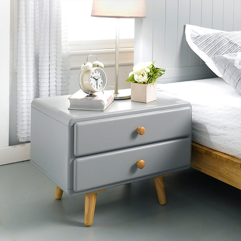 Tủ đầu giường 2 ngăn kéo IBIE Rora-Grey gỗ cao su màu xám