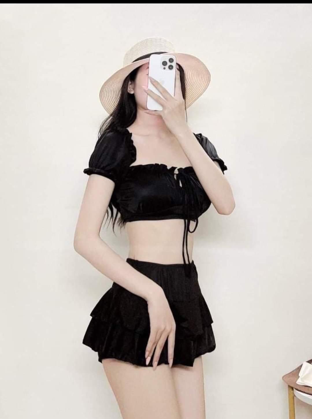 Bikini hai mảnh đồ bơi set đi biển áo trễ vai váy 2 tầng siêu đẹp MARINA022