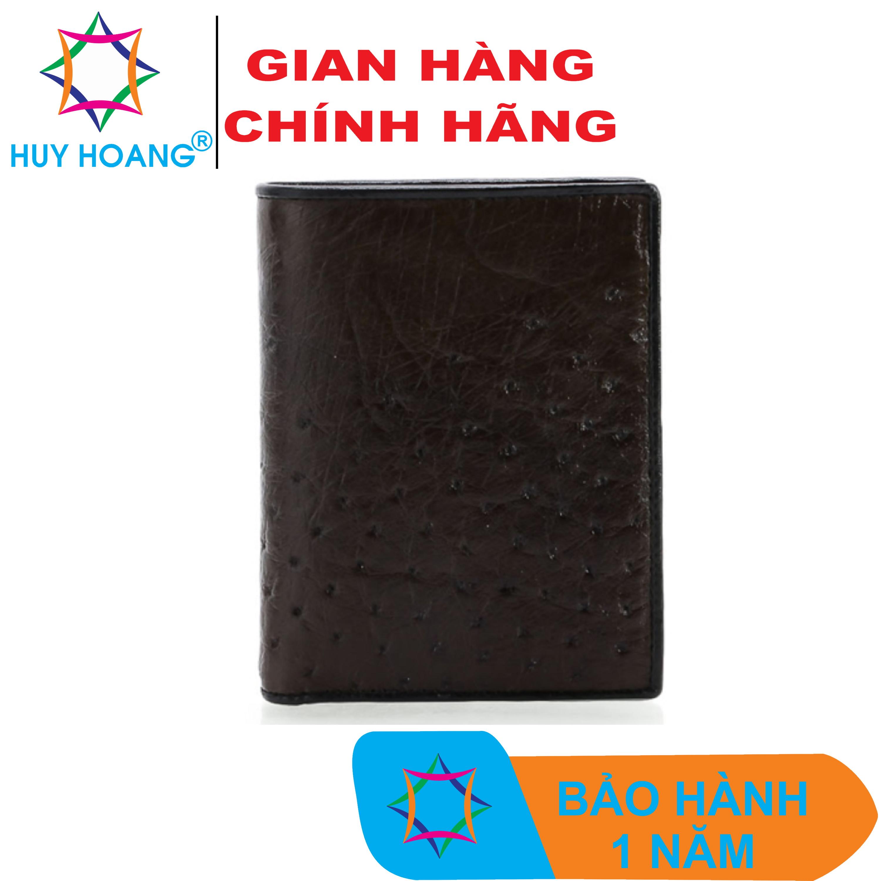 Ví nam da đà điểu  da bụng kiểu đứng màu xanh rêu HK2430