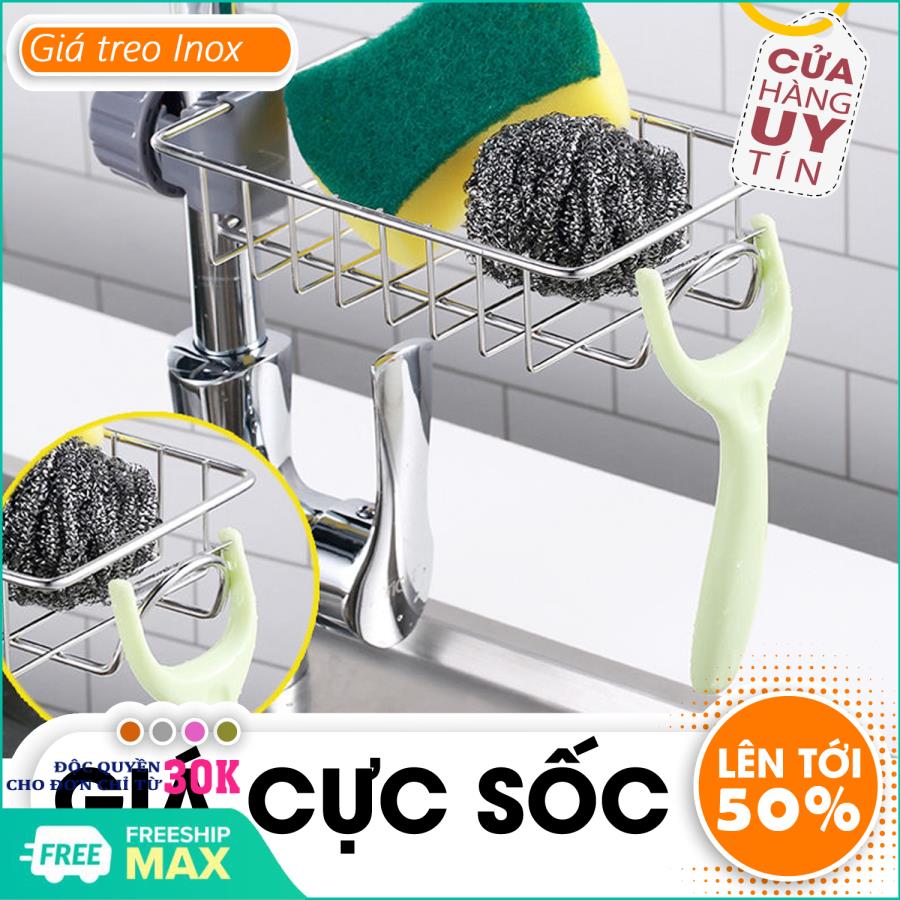 Kệ Inox 304, Giá treo bồn rửa bát Inox cao cấp đựng lưới rửa bát xà phòng đa năng tiện dụng kích thước 17x10x3 cm