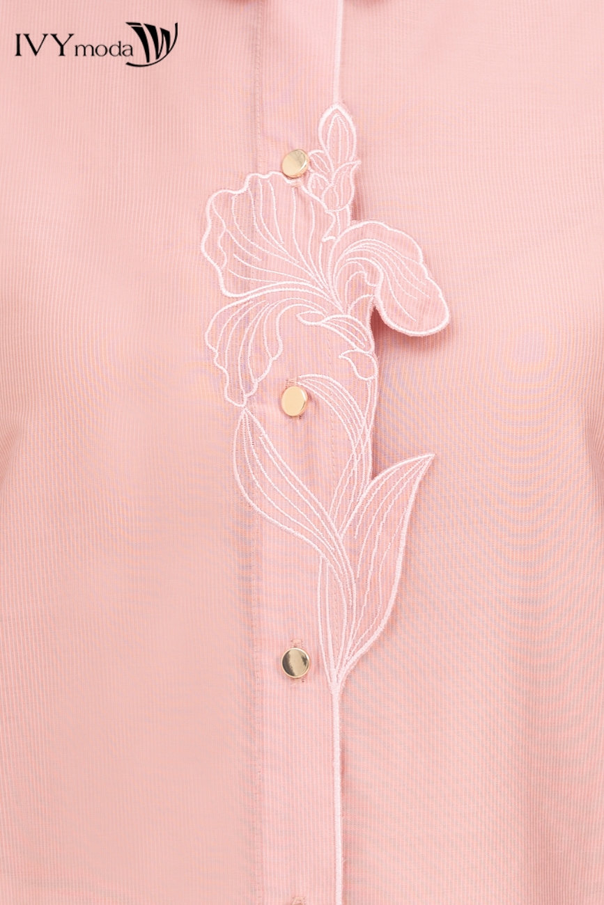 Áo sơ mi lụa đính hoa IVY moda MS 17M8554