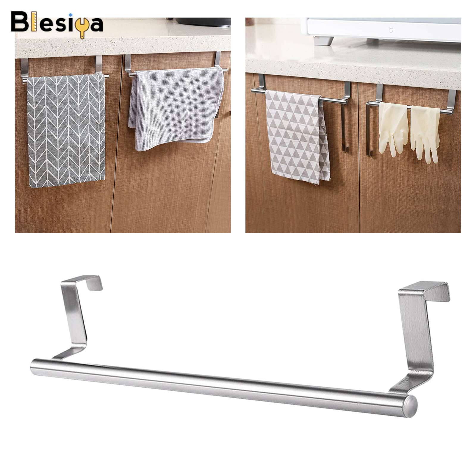 Blesiya Stainless Steel Door Towel Rack Bathroom Kitchen Storage Stylish No Drilling