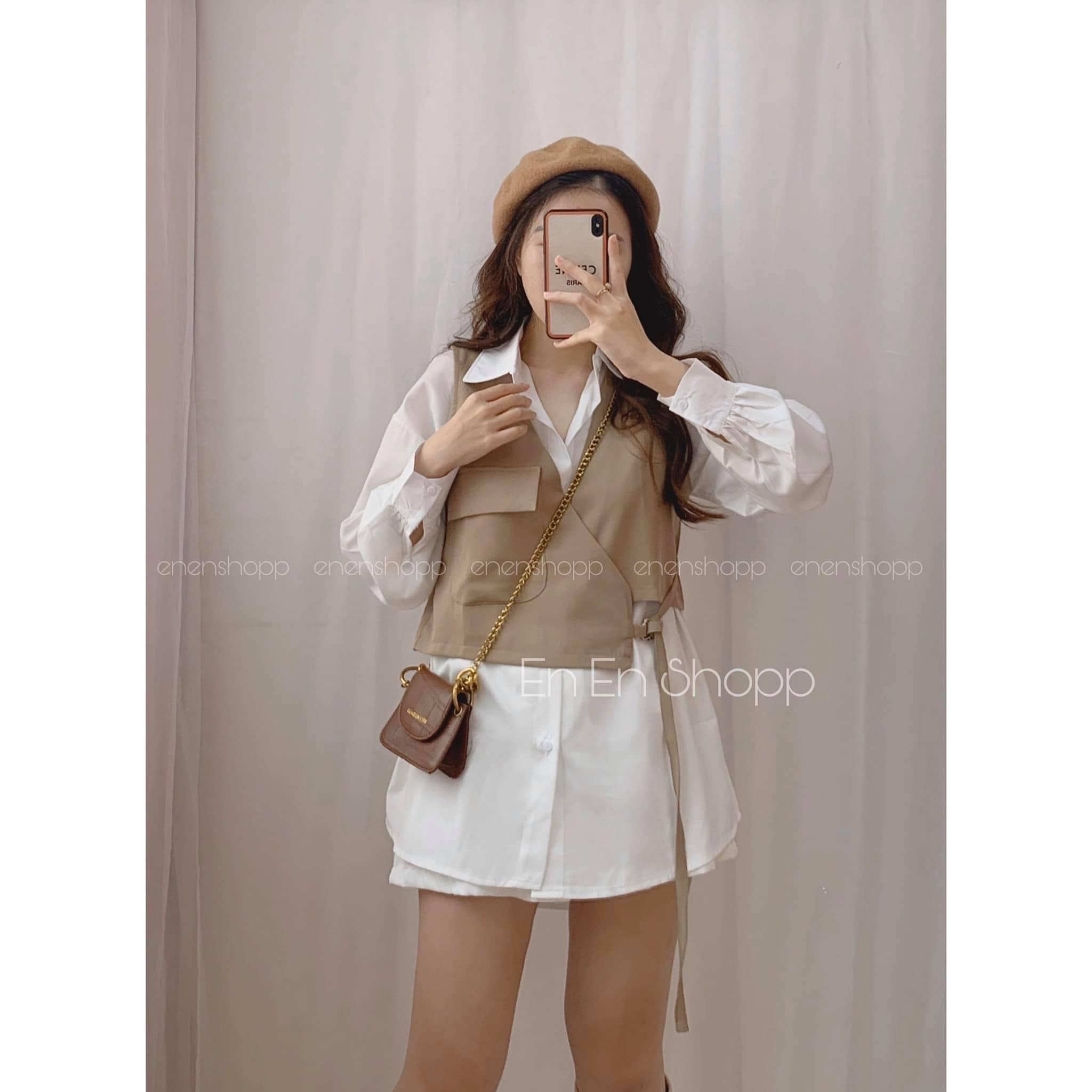 Set áo sơ mi kèm ghile thời trang