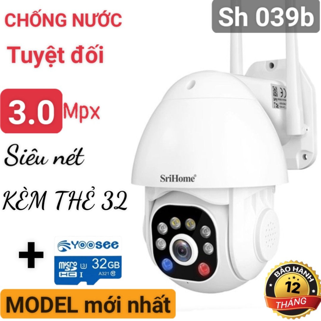 Camera srihome ngoài trời sh039b - mẫu mới chông nước tuyệt đối - bảo hành 1 năm