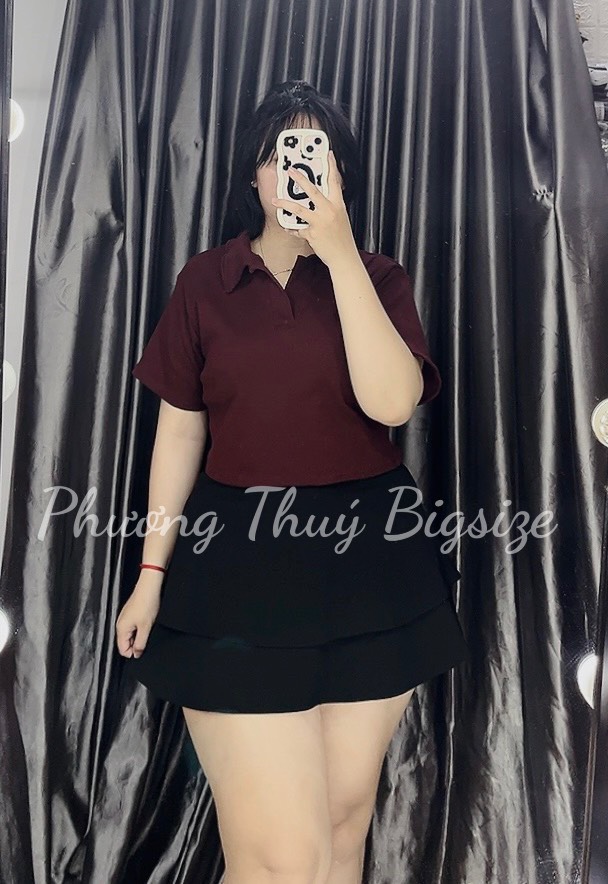 Áo polo croptop chất thun gân nữ bigsize (Ảnh mẫu chụp tại shop).