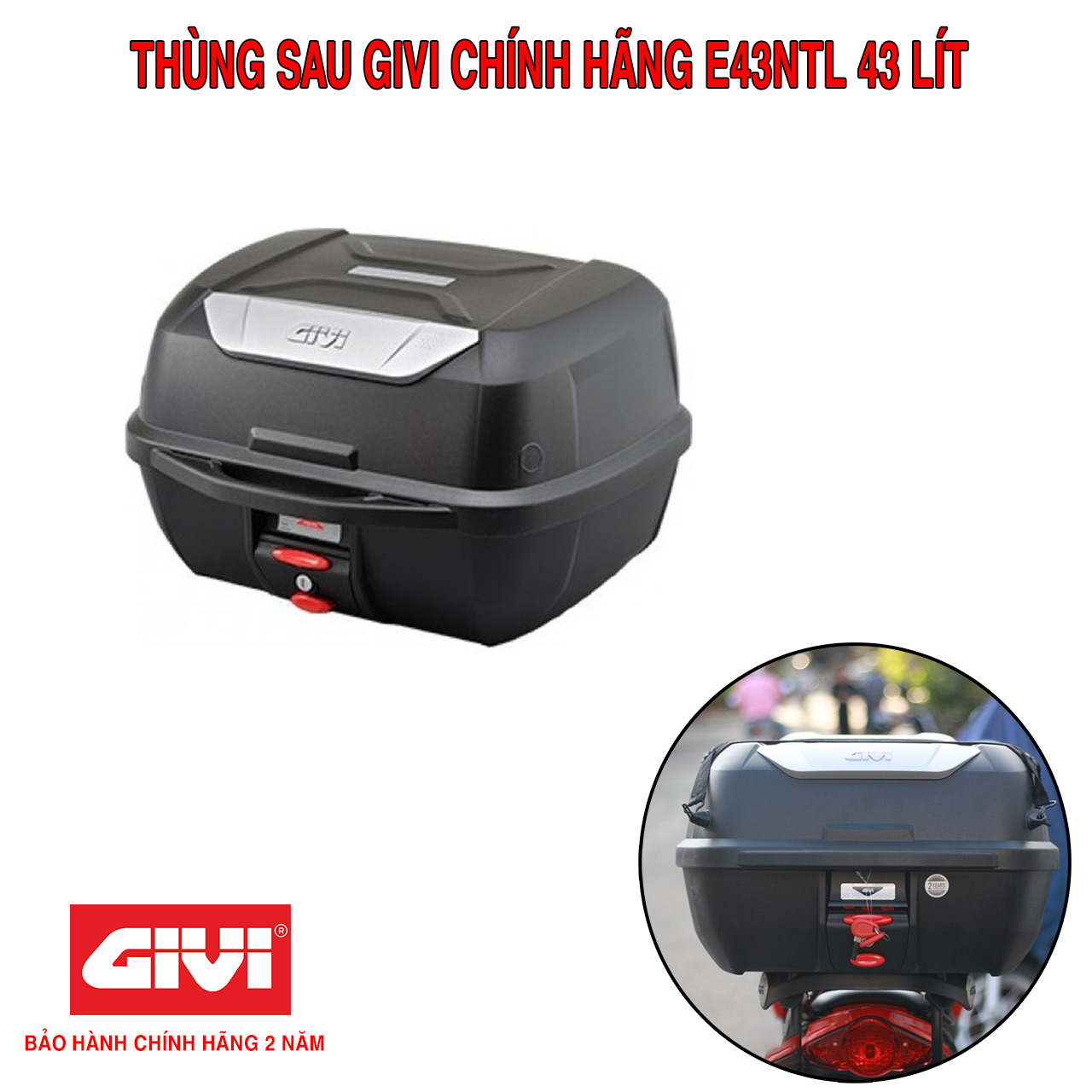 Thùng sau givi e43gold 43 lít chính hãng - bảo hành 2 năm