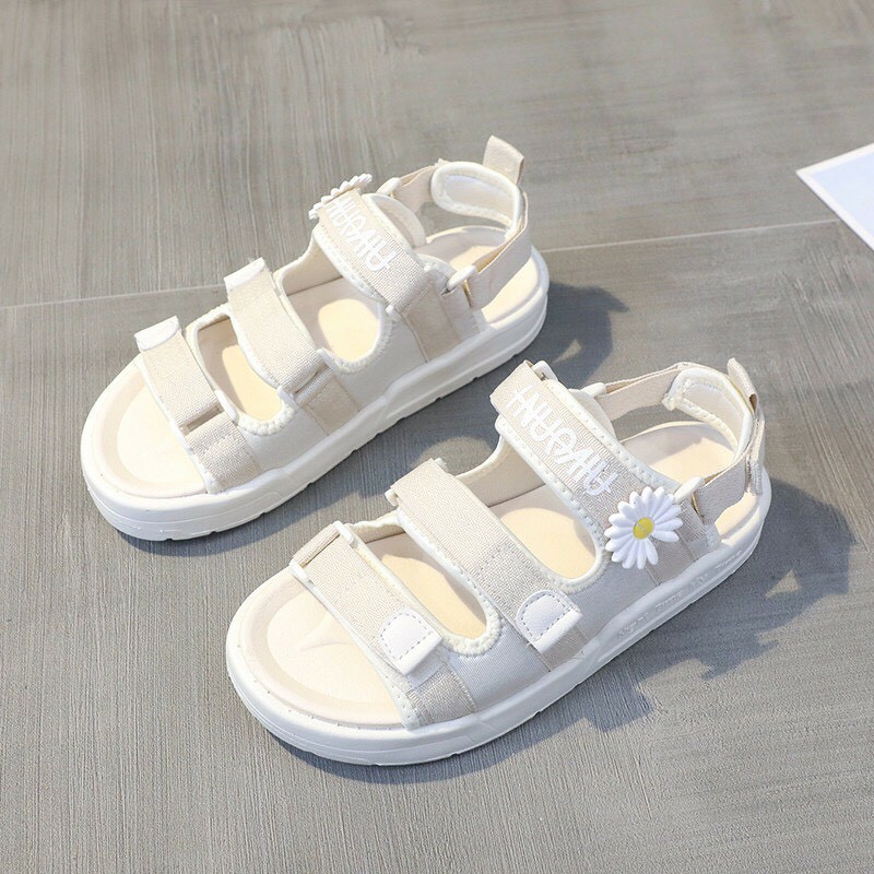 [HOT TREND 2020]  sandal  3 quay gắn hoa cúc chữ kẻ