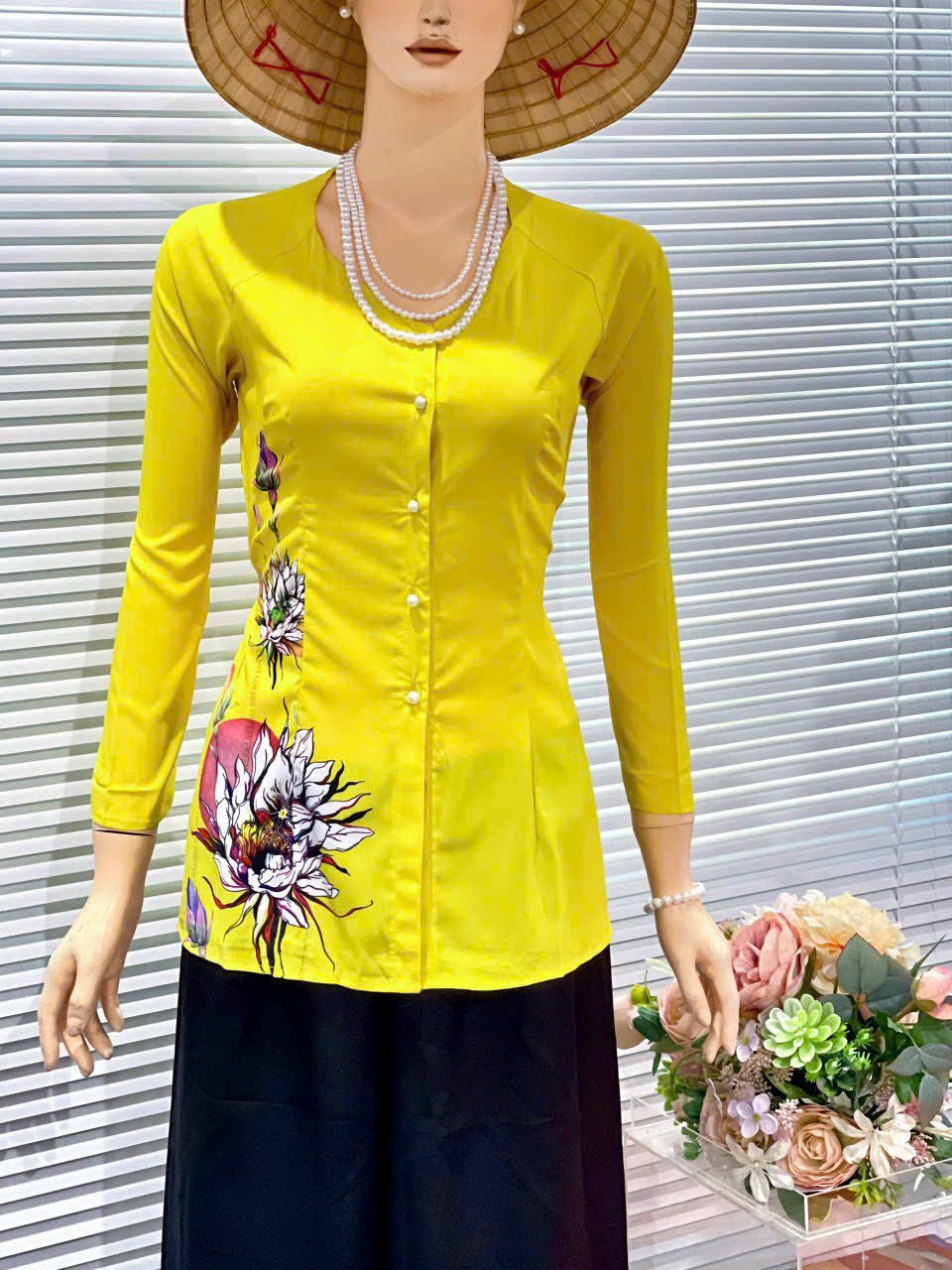 ÁO BÀ BA LỤA IN HOA ĐÀO XINH