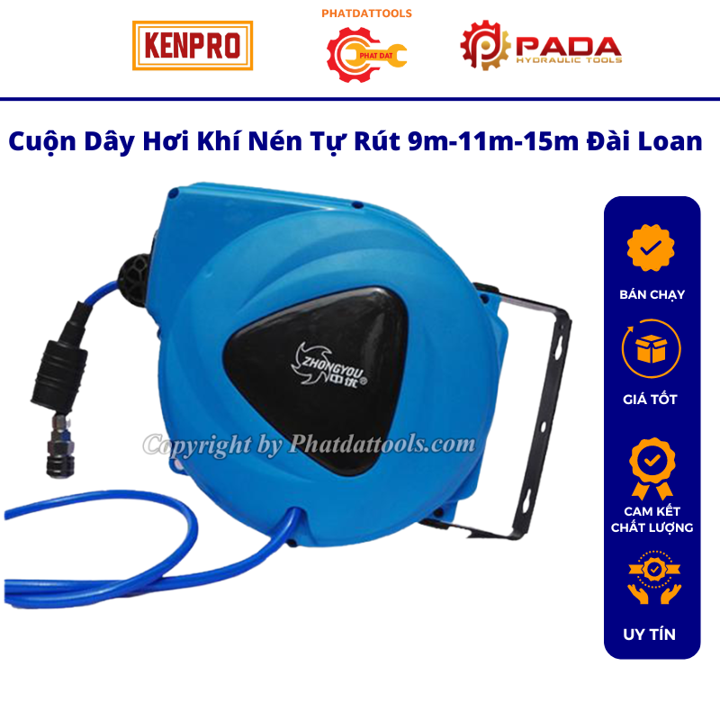 Cuộn dây hơi khí nén tự rút 9m-11m-15m Đài Loan cao cấp