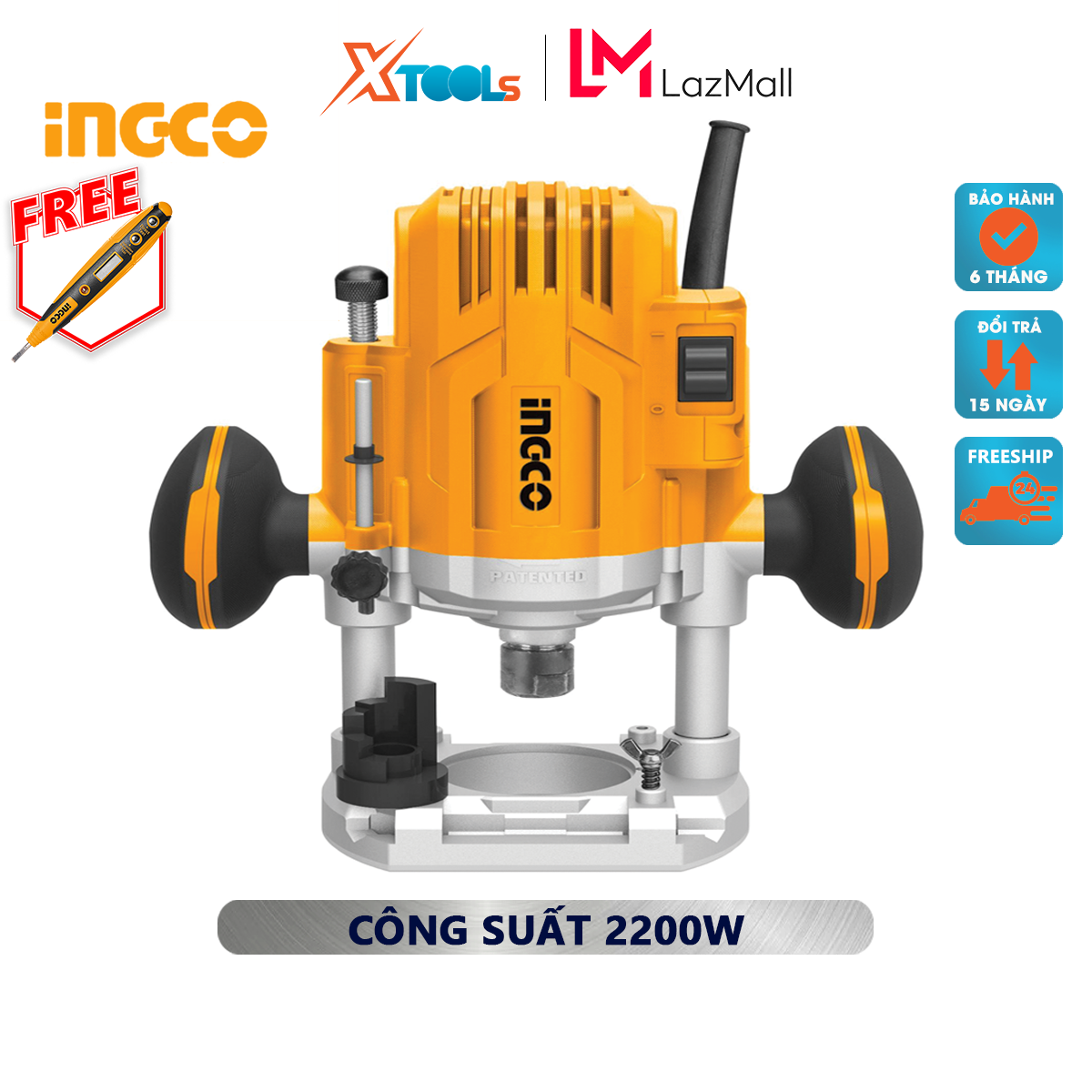 Wood milling machine ingco RT22008 | machine wood 2200W, no-load speed 9000-23000rpm, 0-60mm cutter mortise, groove cutting, hole