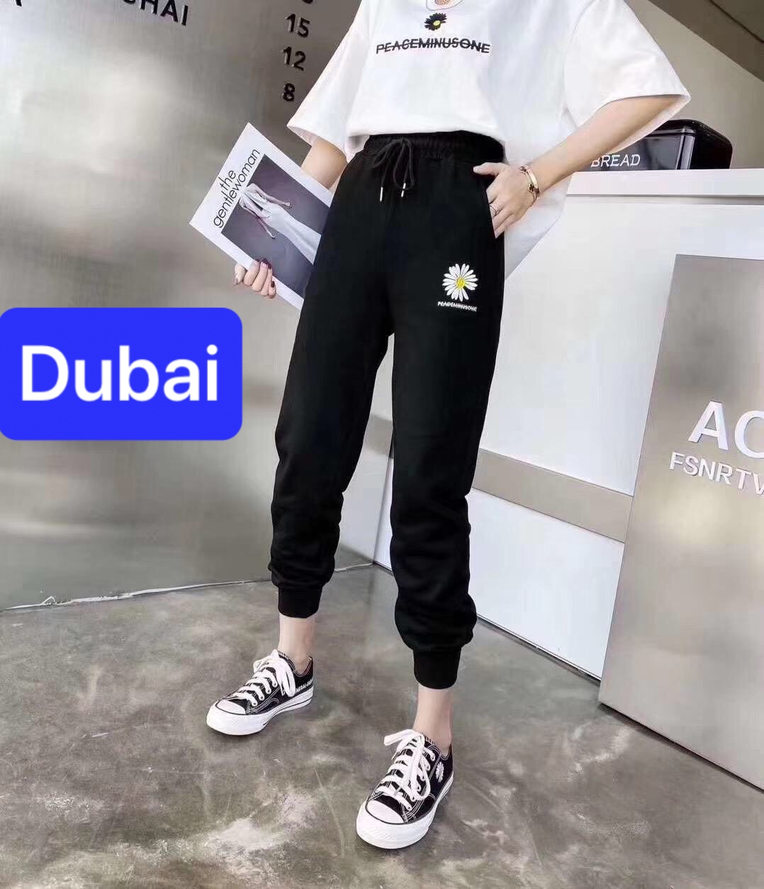 QUẦN JOGGER THỂ THAO NAM NỮ ĐEN HOA CÚC THOÁNG MÁT CHẤT NỈ DÀY DA CÁ SEOUL CAO CẤP - DUBAI FASHION