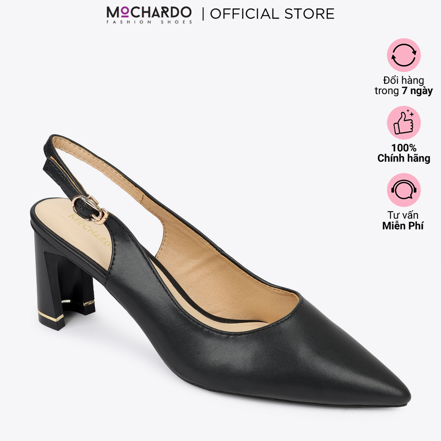 Giày slingback mũi nhọn da lì gót kiểu cao 7cm MOCHARDO HL-11