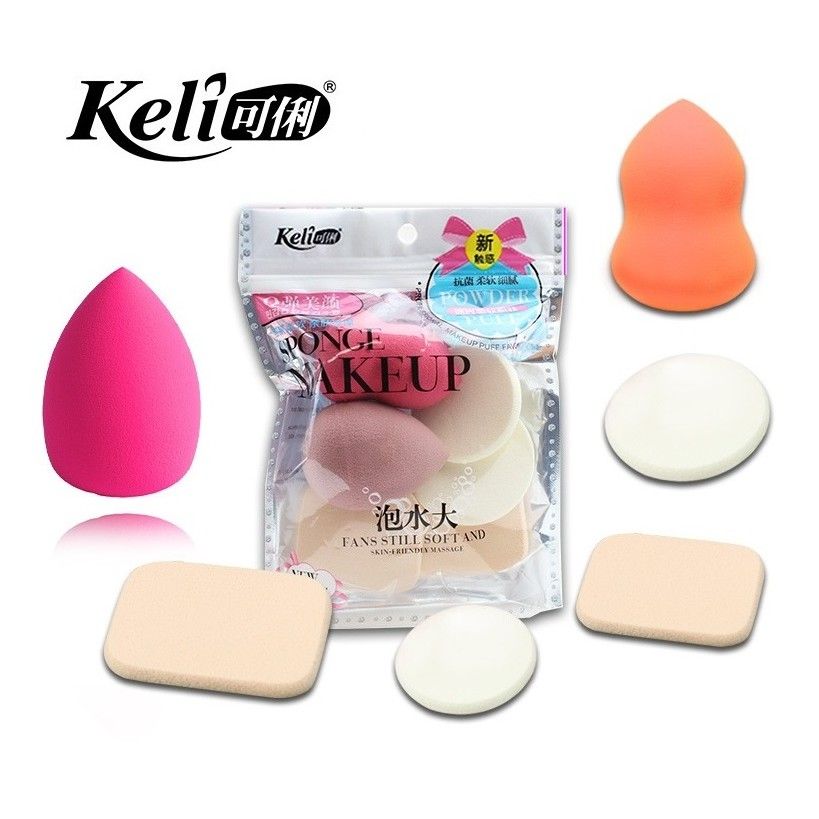 Set bộ 6 bông mút tán phấn trang điểm keli