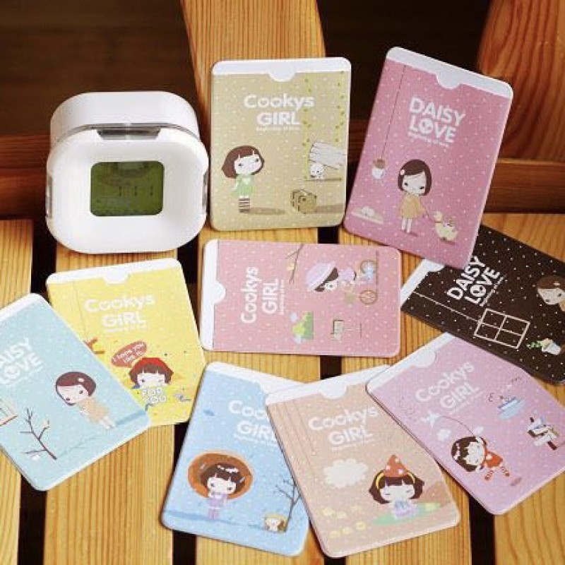 Ví đựng thẻ - Bao đựng thẻ 2 ngăn hình cô gái dễ thương phong cách Hàn Quốc
