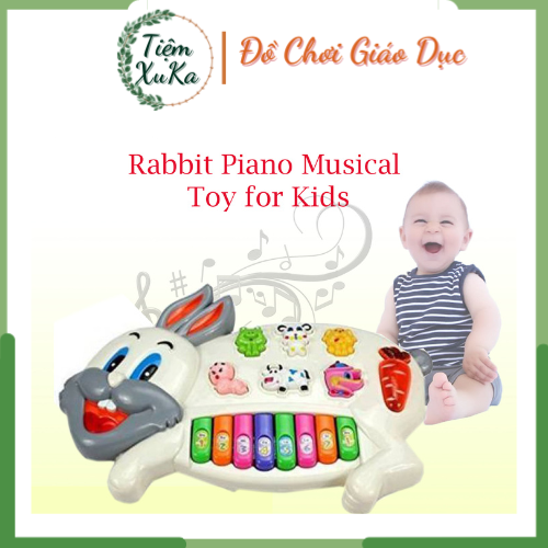 Đồ chơi đàn piano hình con thỏ, có nhạc phát sáng cho bé
