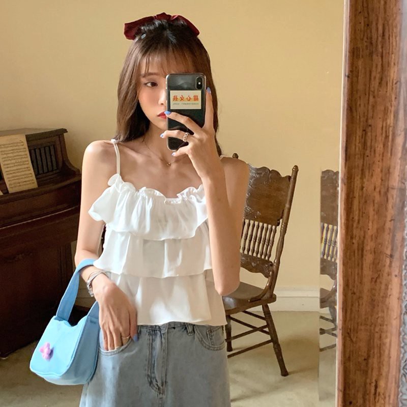 Áo 2 Dây Nữ 3 Tầng 2 Màu  Hở Lưng So Hot