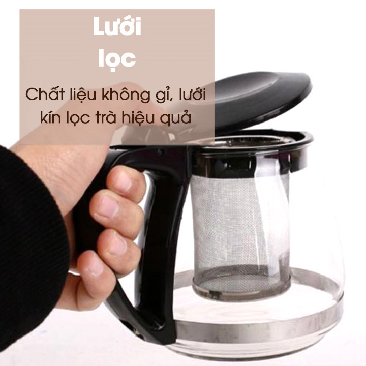 Bình pha trà, cà phê bằng thủy tinh 750ml có lưới lọc inox-bình lọc trà thủy tinh 1.3 lít