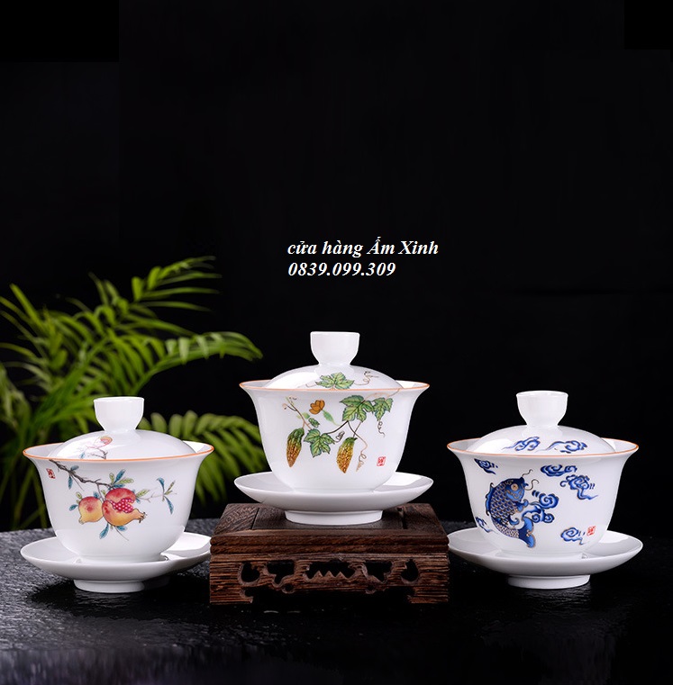 Chén Khải sứ trắng Bạch Định thấu quang 200 ml