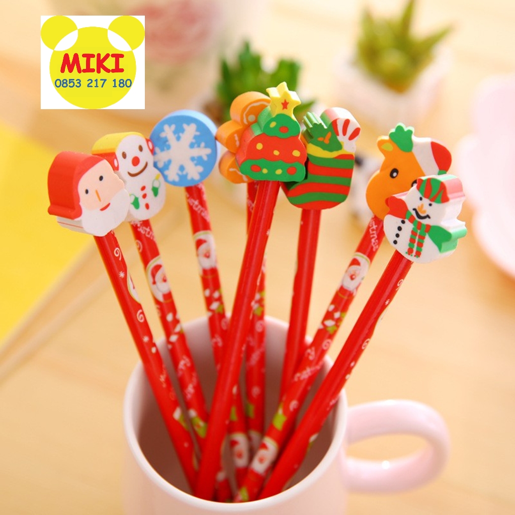 [10 cây] BÚT CHÌ ĐẦU GÔM NOEL (Đồ dùng dạy học Miki)
