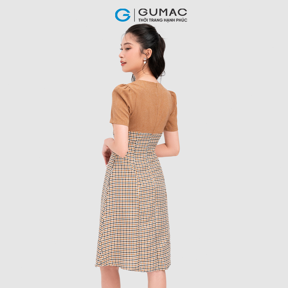 Đầm caro đính nút thời trang GUMAC DC11071