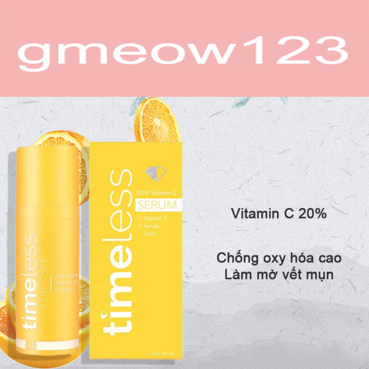 Tinh chất Timeless Vitamin C 20% , Vitamin B5 Serum 30ml Chống oxy hóa cao, làm mờ vết mụn