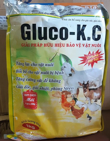 200G  GLUCO - K.C GIẢI NHIỆT, TĂNG SỨC ĐỀ KHÁNG, GIA SÚC GIA CẦM, HEO, TRÂU, BÒ, GÀ, VỊT, CHÓ, MÈO VẬT NUÔI GLUCO KC , GLUCOKC , GLUCO K+C  VIỆT ANH