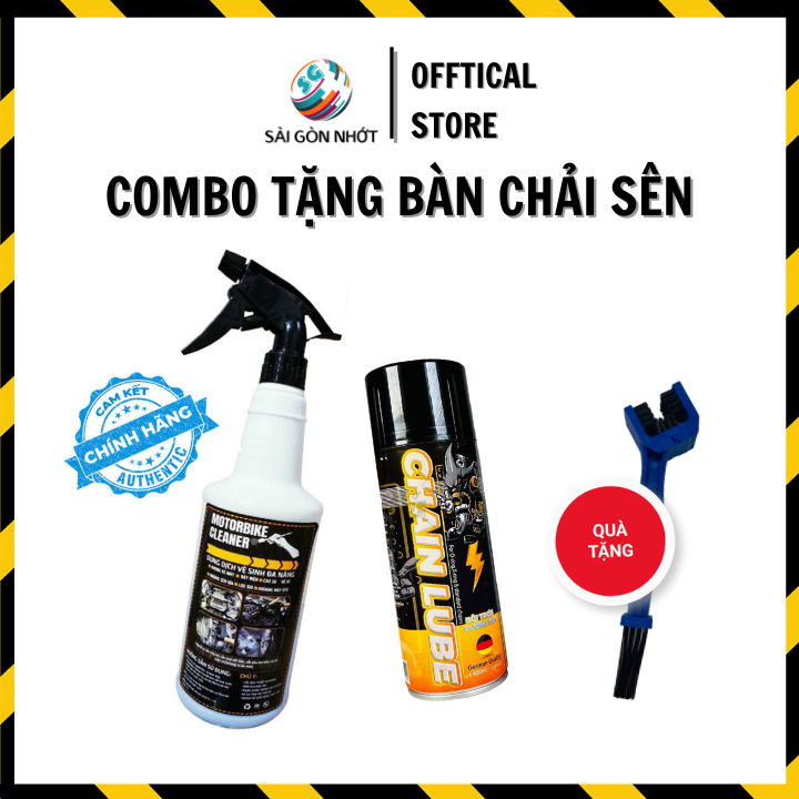 Tẩy rửa dầu nhớt Motorbike Cleaner + Dưỡng Sên Sprayking + Chải Sên 3D