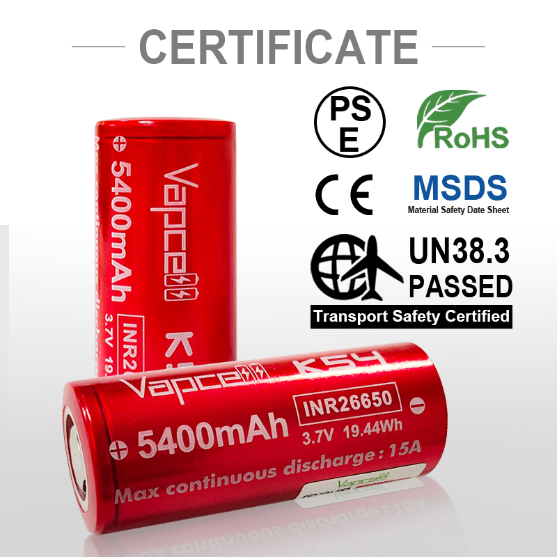 Pin sạc Vapcell K54 26650 5400mah 15A