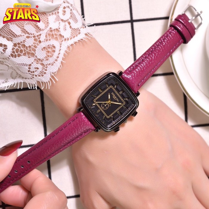 Square watch, beautiful, waterproof, high-quality, luxury leather watch with watch and box [A box included] - AHA Store 463220