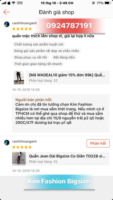 Quần Jean Dài Bigsize Co Giãn 60-90kg lưng cao
