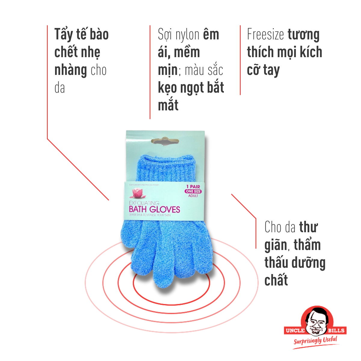 Găng Tay Tắm Làm Sạch Và Tẩy Tế Bào Chết Uncle Bills AG0002
