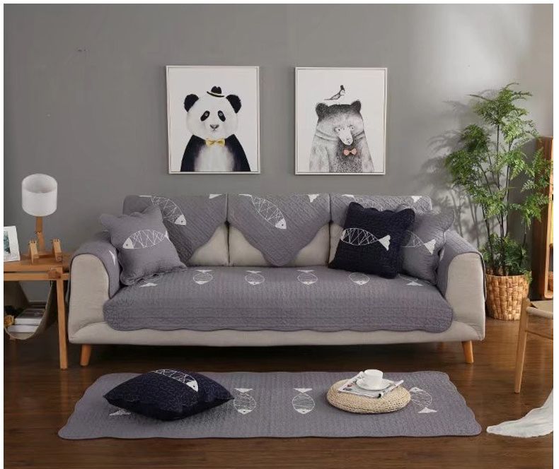 Thảm sofa 100% cotton mặt dưới hạt chống trượt - xám