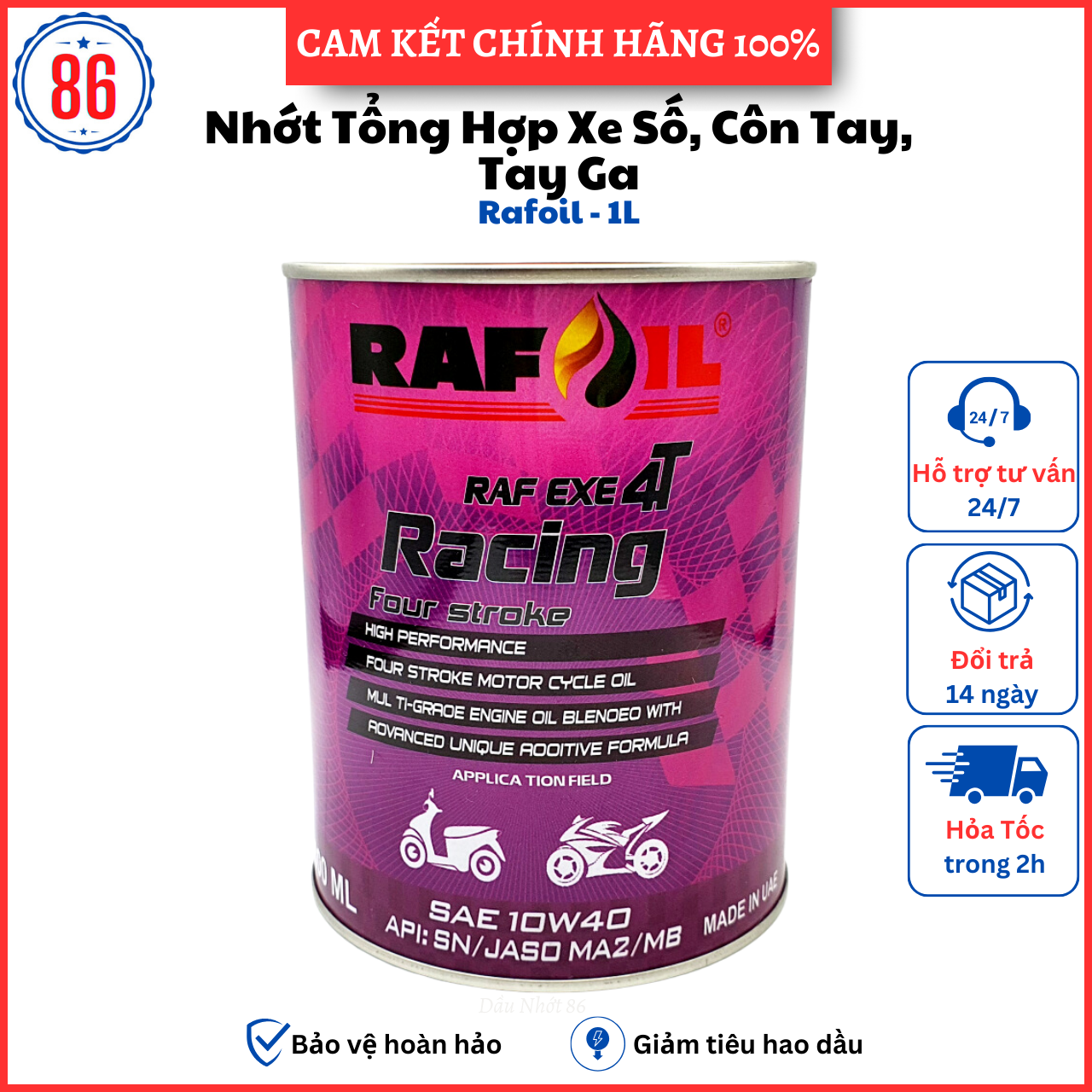 Nhớt Rafoil tổng hợp 10W40 800ML dầu nhớt chính hãng - dầu nhớt xịn chăm sóc xe toàn diện