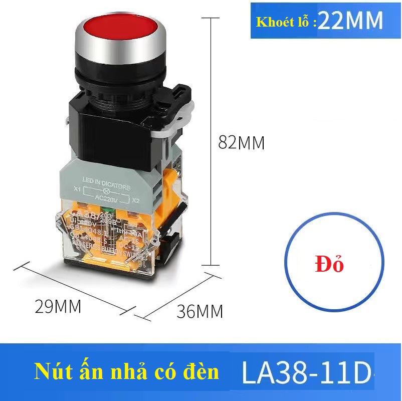 Nút nhấn nhả có đèn LA38-11D 220V Phi 22mm