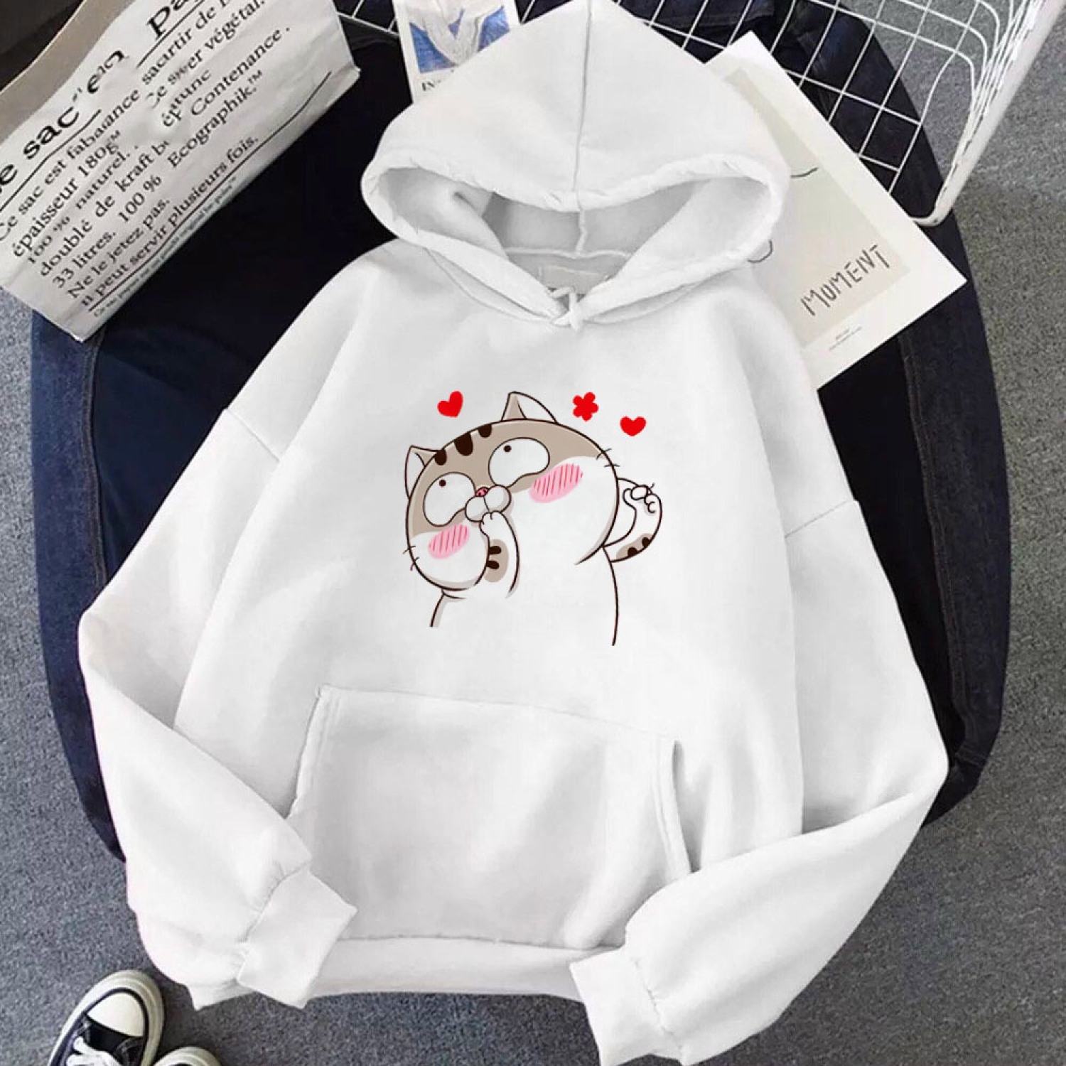Áo hoodie mèo Ame trái tim
