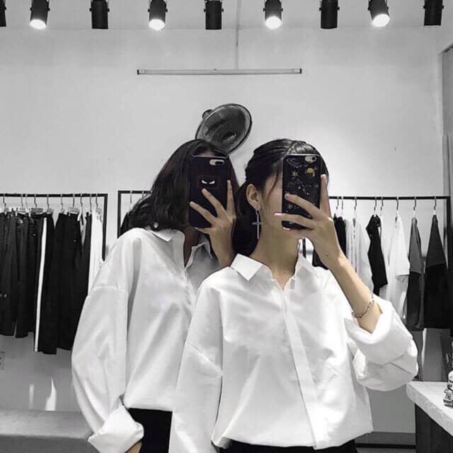 Áo sơ mi trắng trơn oversize nam nữ form rộng mặc đi học