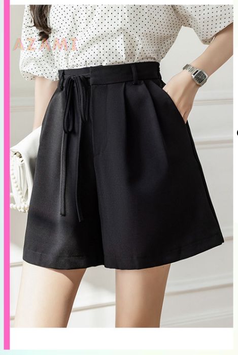 Quần short nữ cạp cao quần sooc nữ ống rộng cột dây nơ eo chất Ruby mềm mịn