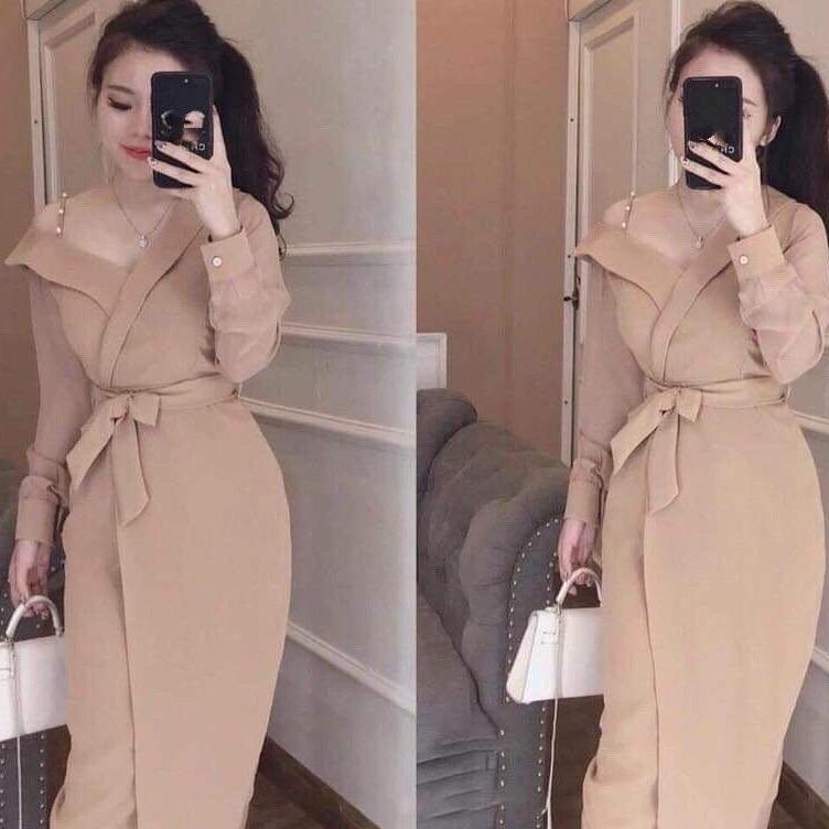 [HCM]Đầm trễ vai phối tay lưới TPD (Có big size)