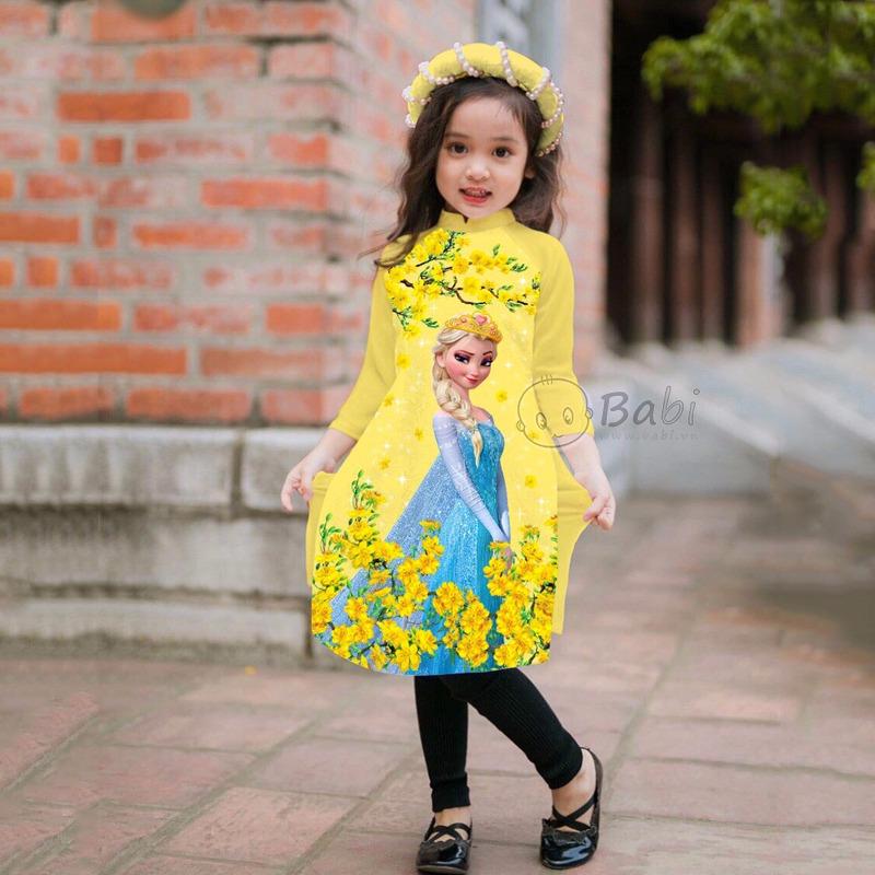 [HCM]Áo dài cách tân công chúa Elsa cho bé gái - Tặng kèm mấn đội đầu