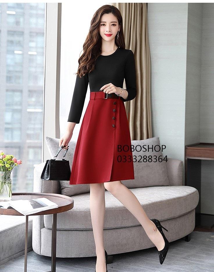 [HCM]CHÂN VÁY XẾP LY PHỐI NÚT SILA