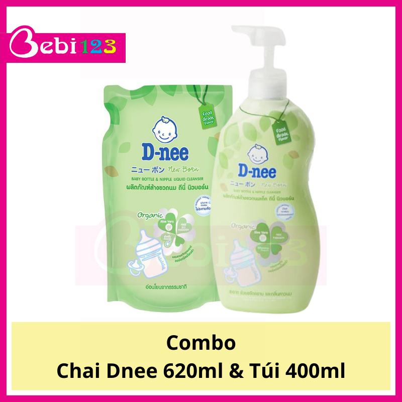 Combo nước rửa bình sữa Dnee 1 Chai 620ml & 1 Túi 600ml