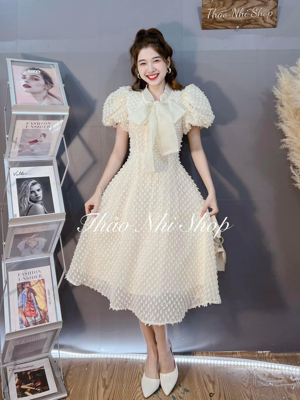 Giảm giá Váy đầm babydoll dáng ngắn tay phồng thắt nơ, thiết kế hở lưng  chất vải xốp phong cách Hàn Quốc - Mua Thông Minh